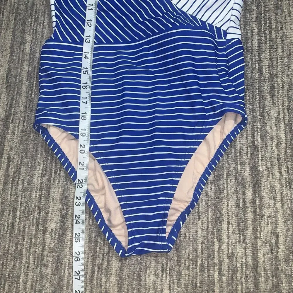 Kona Sol Women’s Small Blue White‎ Striped One Piece Bathing suit Swimwear